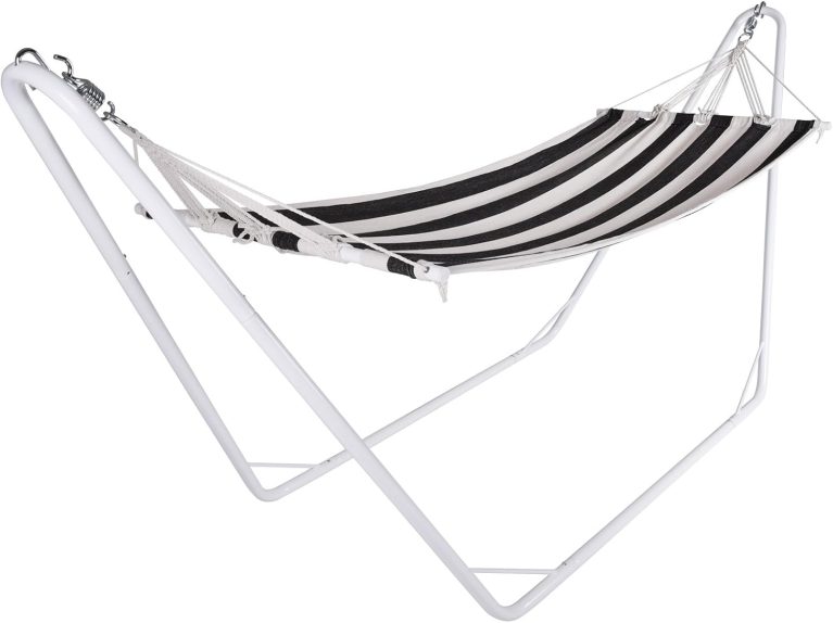 DETEX Hamac en Tissu avec Support 274x82cm Noir hamac Suspendu sur Pied Pliable capacité de 150kg Exterieur Jardin
