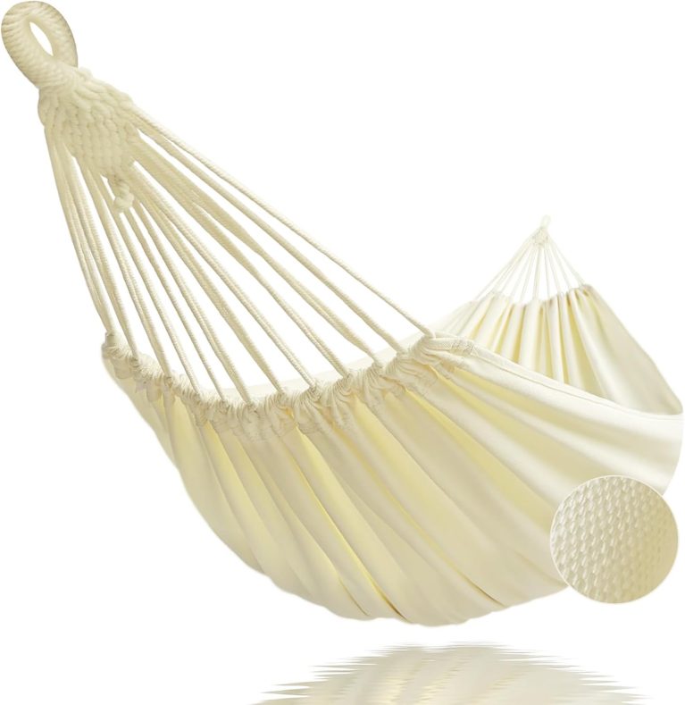 GOCAN Hamac brésilien double en coton pour 2 personnes - Charge de 330 x 150 cm - 226,8 kg - Pour terrasse, porche, jardin, cour, extérieur et intérieur (beige)