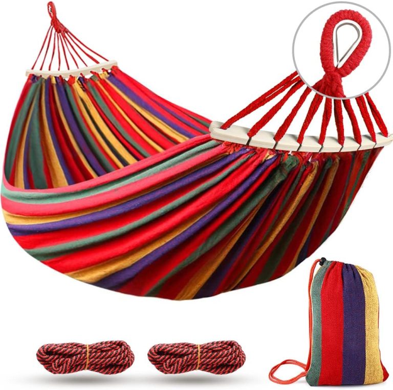 Hamac de Camping MOSFiATA, Tissu en Toile Robuste et Durable avec Une capacité de Charge de 250 kg, Deux poutres antiroulis et des Sangles métalliques Robustes pour Les Voyages, la Plage, Le Jardin