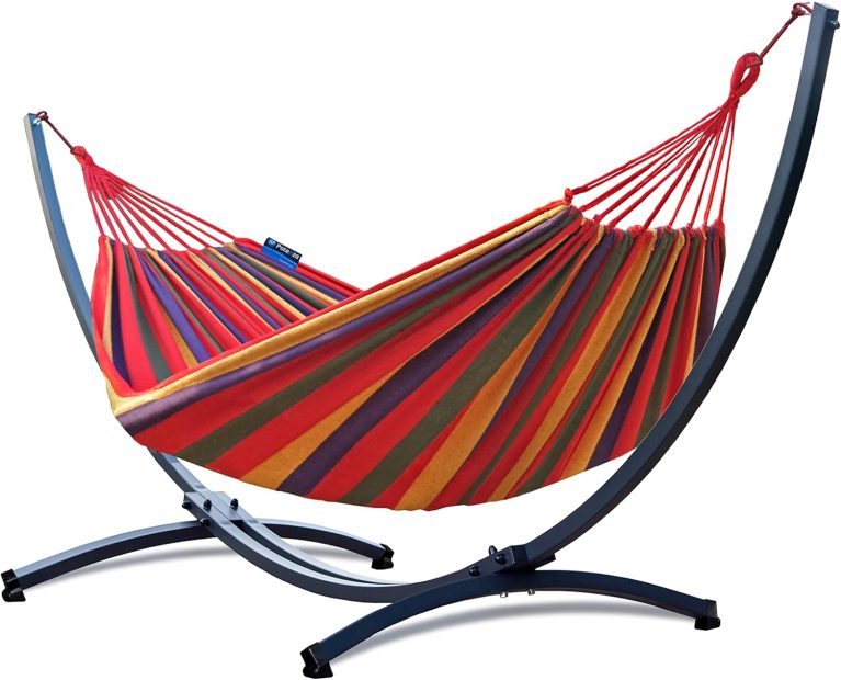 Potenza Hamac sur Pied en Acier Galvanisé à Chaud | Hamac Double pour 2 Personnes | 220x160 cm | 220 kg | Testé jusqu'à 350 kg | Fabriqué en UE | Rouge