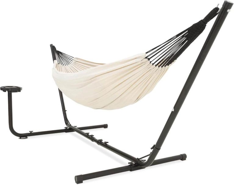 VITA5 Grand Hamac avec Support et Table pour Jardin Camping | Profitez de Moments de Détente au Jardin ou en Camping avec Toile en Coton Douce Support Réglable et Sac