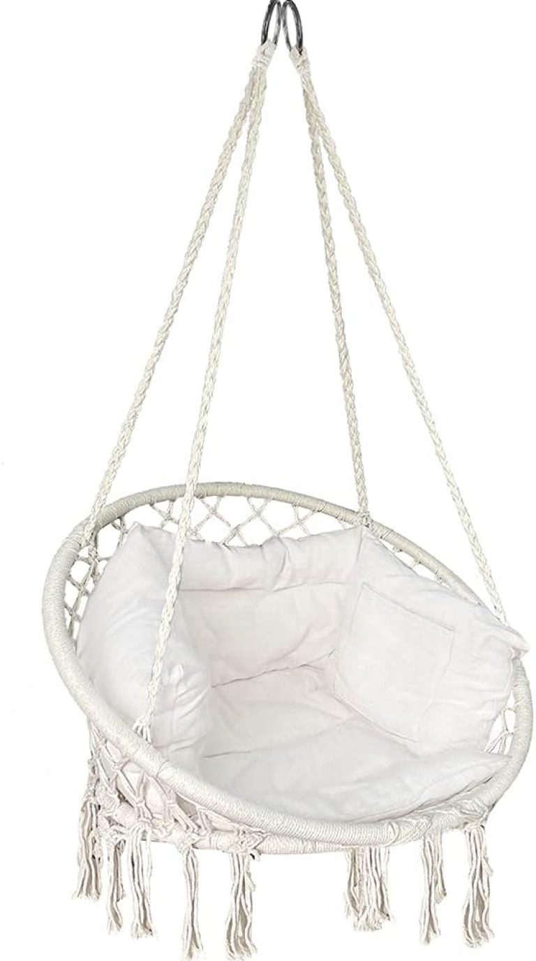 VOUNOT Fauteuil Suspendu à Franges avec Coussins de Siège Confortables et Kit de Suspension Durable Ø80cm Chaise Balançoires pour Intérieur et Extérieur Siège Suspendu Beige XL