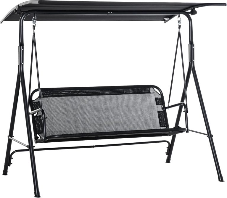 Outsunny Balancelle de Jardin 2 Places en Acier 172 x 110 x 155 cm Noir, Balancelle d'Extérieur avec Toit Inclinaison Réglable et Patins Antidérapants